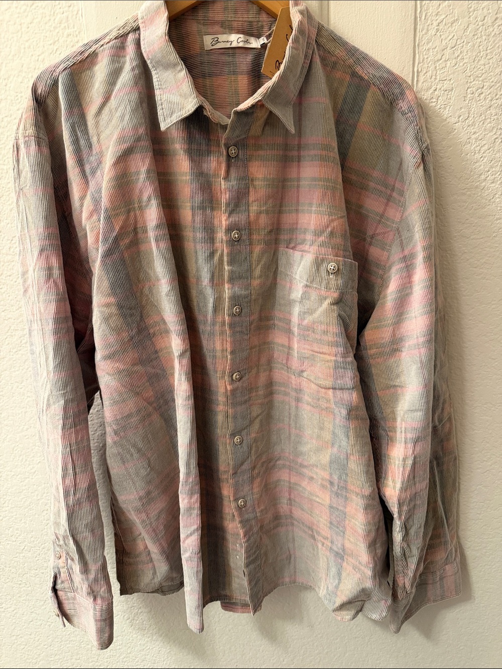 Barney Cools Pink and Gray Plaid Long-Sleeve Button-Down